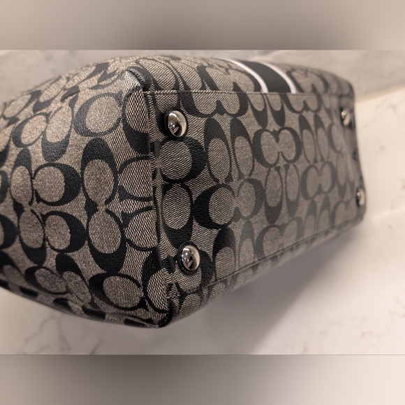 Coach Stripe Nancy Satchel - GUC Black/Gray 12x8x5 inches - Picture 7 of 13